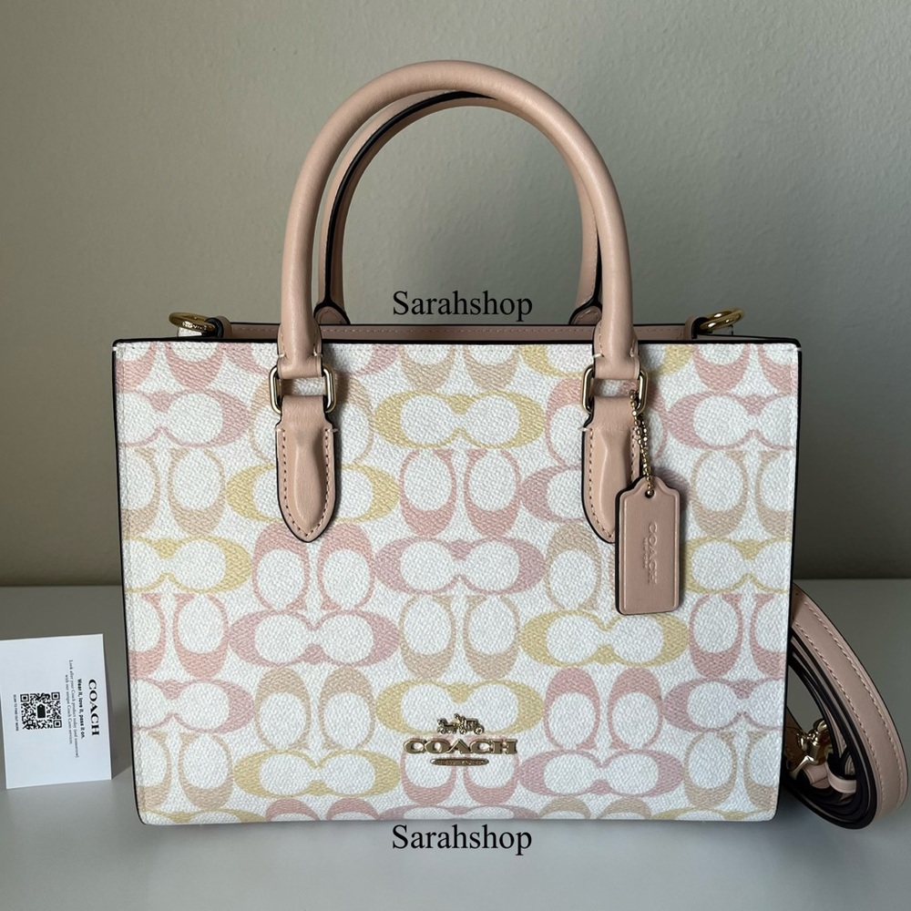 ✅Coach Maggie Small Tote Bag In Pretty Signature Canvas
